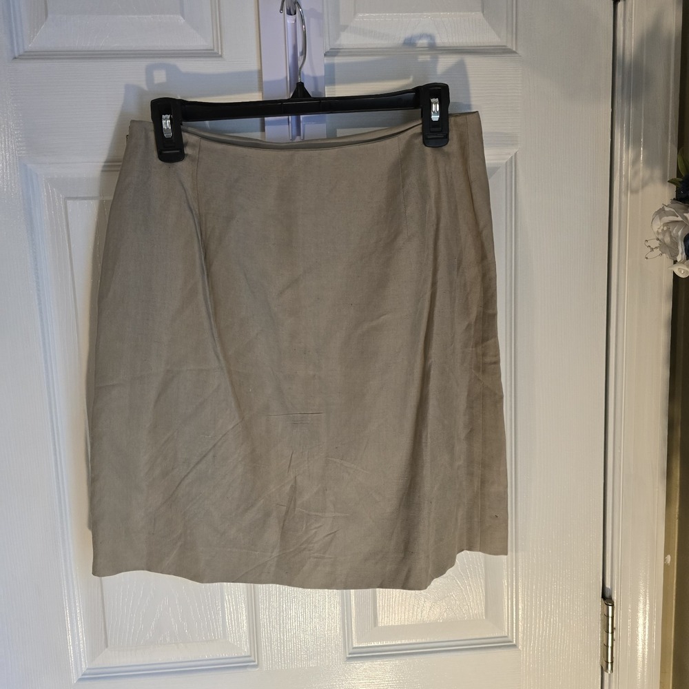 Vintage Express Tailleur Silk Linen Skirt Suit Set Taupe Tan Blazer Skirt 9/10 - Picture 5 of 6